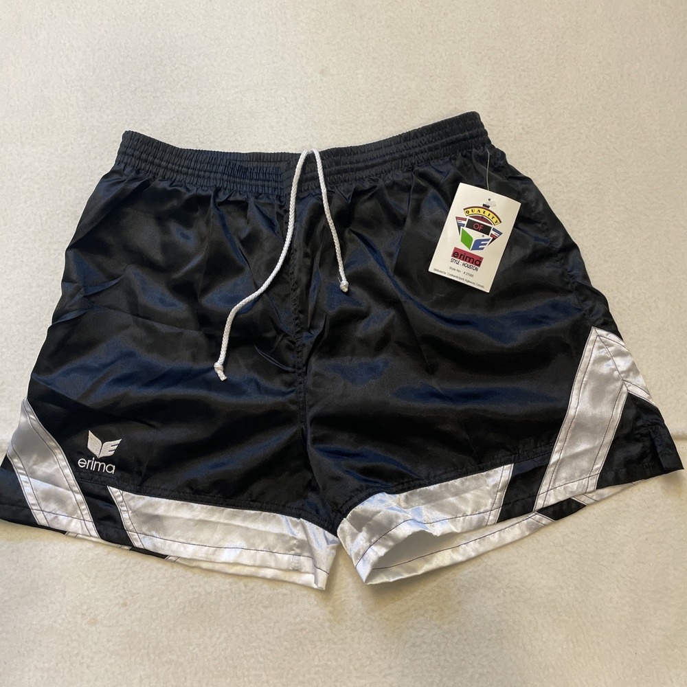 Vintage Erima Lined soccer Shorts Men's Size L Black White 90's Sports Retro NWT